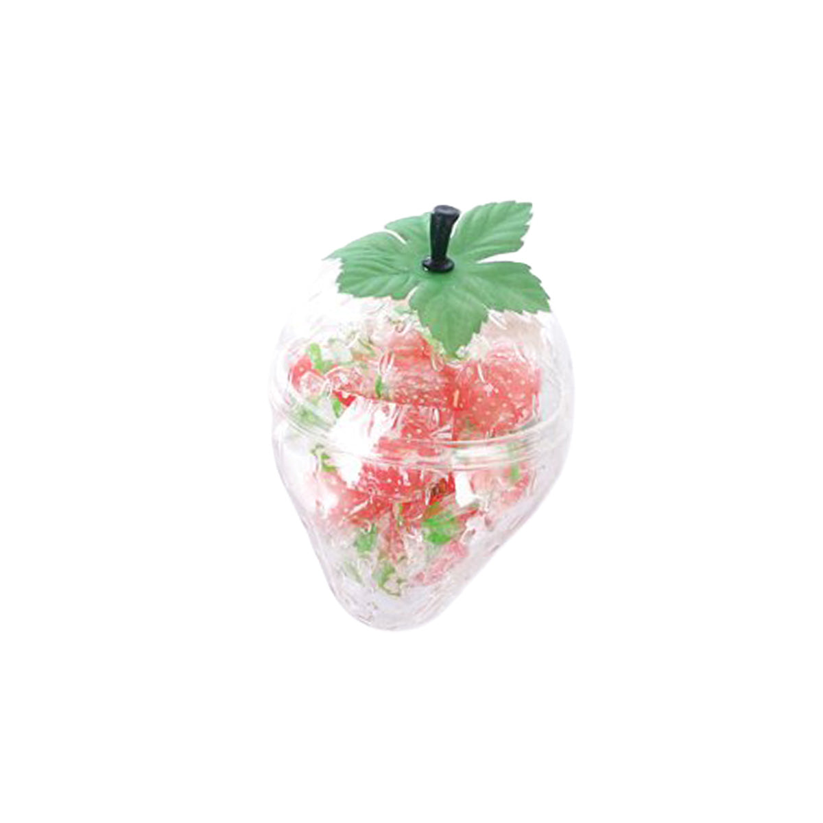 ITOKEN strawberry-shaped candy container, clear wrap with green leaf and pink-red sweets
