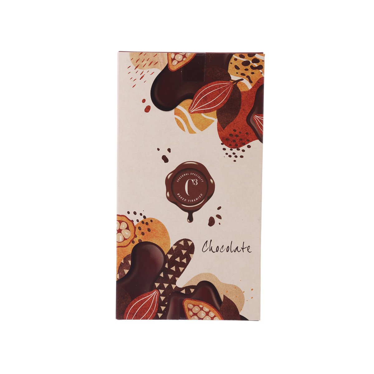 Kraft paper bag with chocolate illustrations, C3 logo and 'Chocolate' text