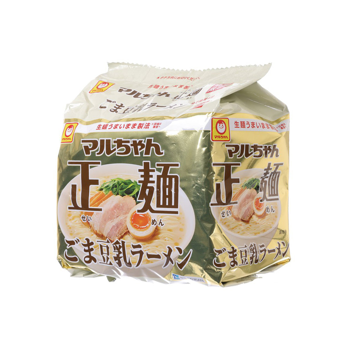 Instant ramen multipack with two front-facing foil packs, soup flavor label visible