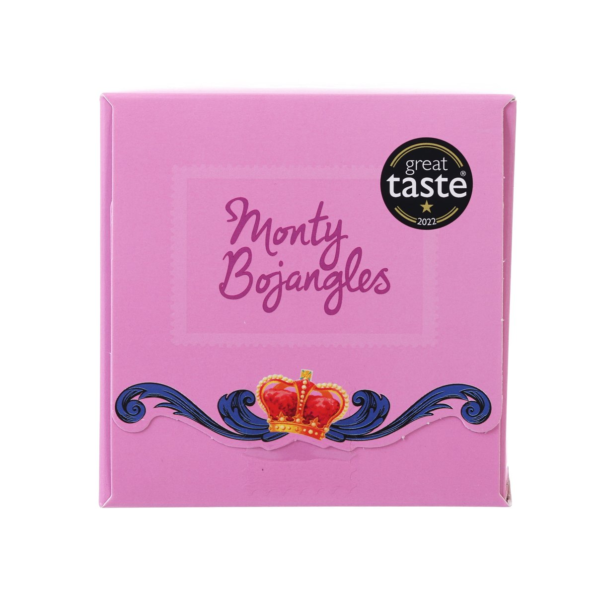 Pink Monty Bojangles truffle gift box with crown graphic and great taste badge