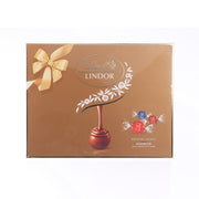 LINDOR assorted chocolate gift box with ribbon bow and chocolate ball logo