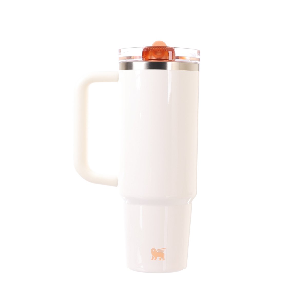 Cream apricot gloss tumbler with flip straw lid, side view
