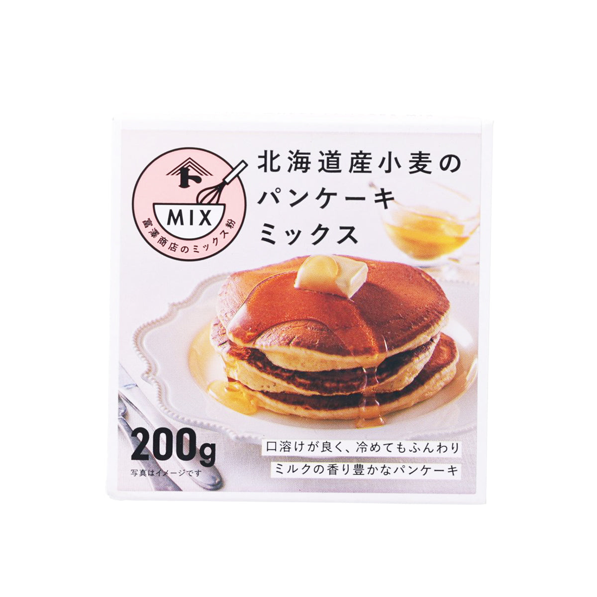 TOMIZAWA Hokkaido wheat pancake mix pouch, 200g box with pancake photo