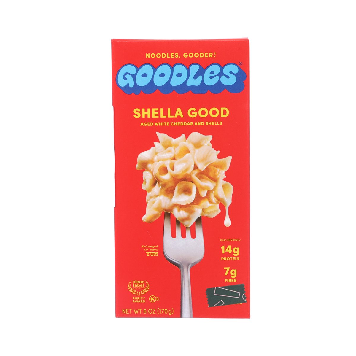 GOODLES Shella Good aged cheddar shells pouch, red front