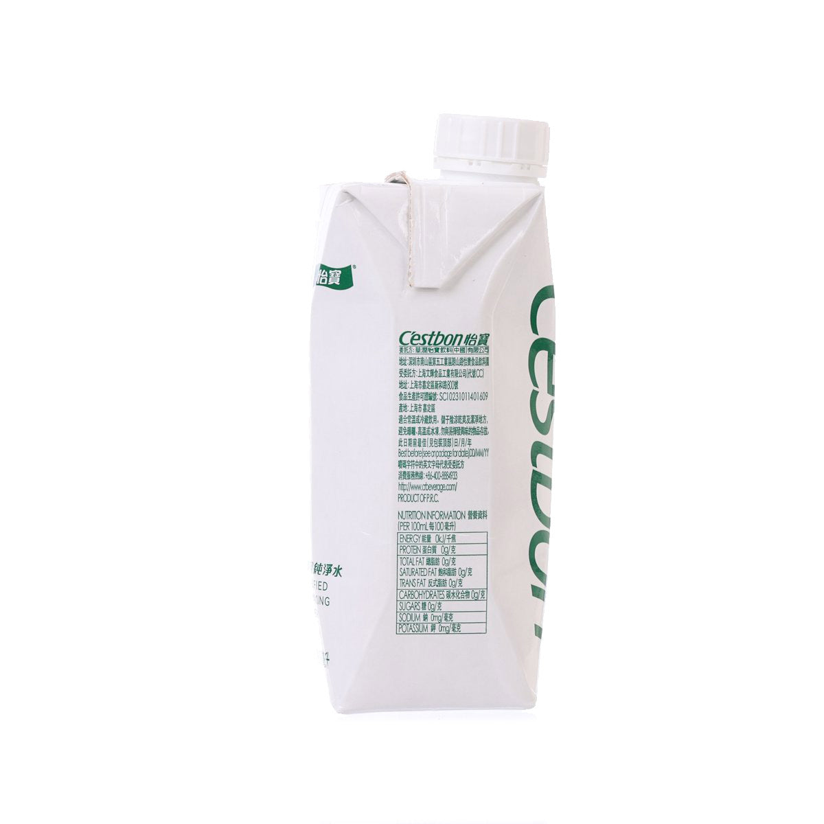 C'ESTBON purified water tetra pack, 330 mL, other side with product text