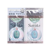 Moist Plump Savota shampoo and hair treatment sachet pack, two teal pouches