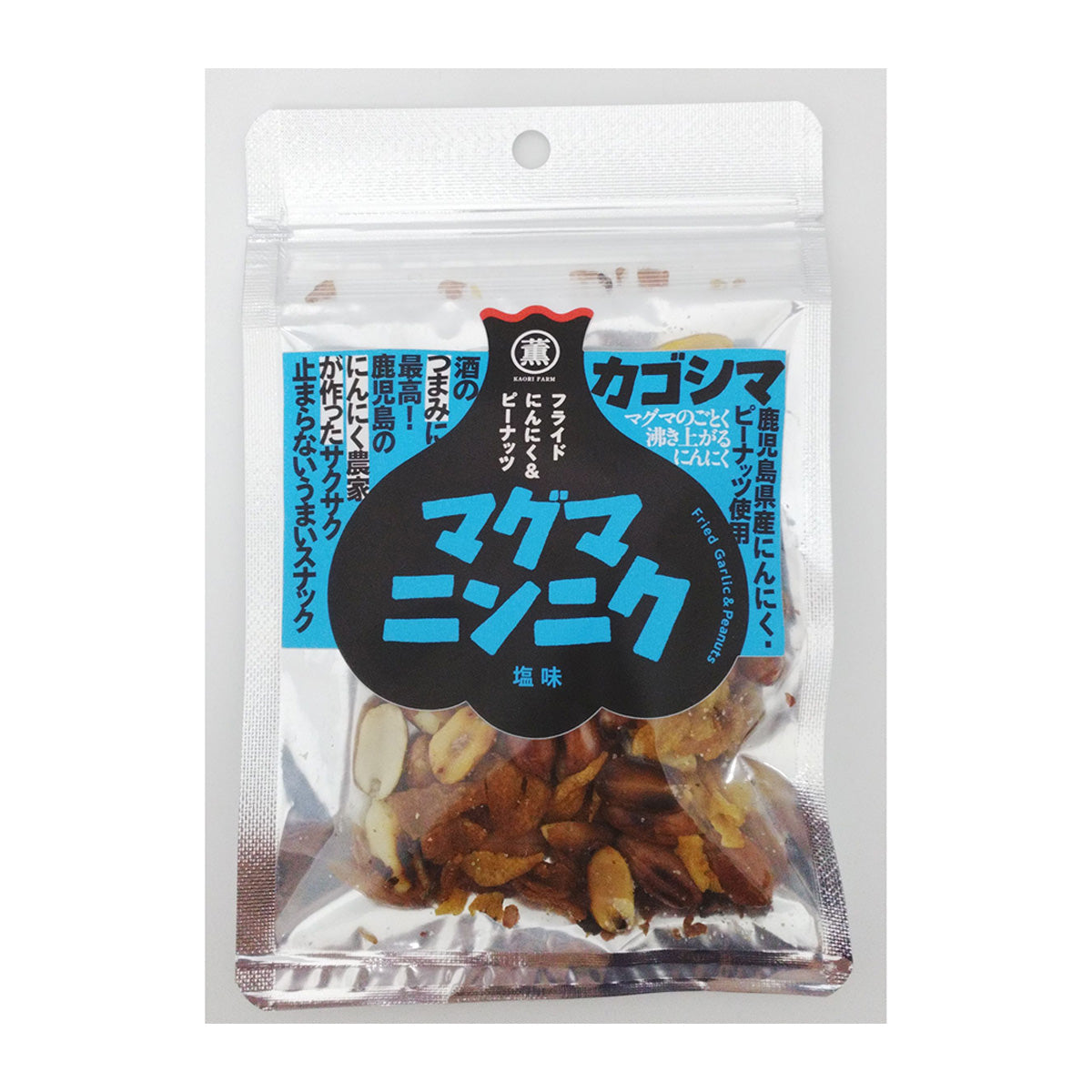 Salted fried garlic and peanuts snack pouch, clear bag with dark crunchy mix
