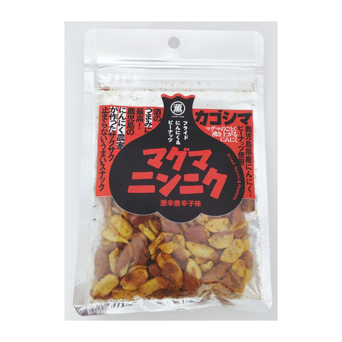 Hot chilli garlic and peanuts snack bag, sealed pouch with red label