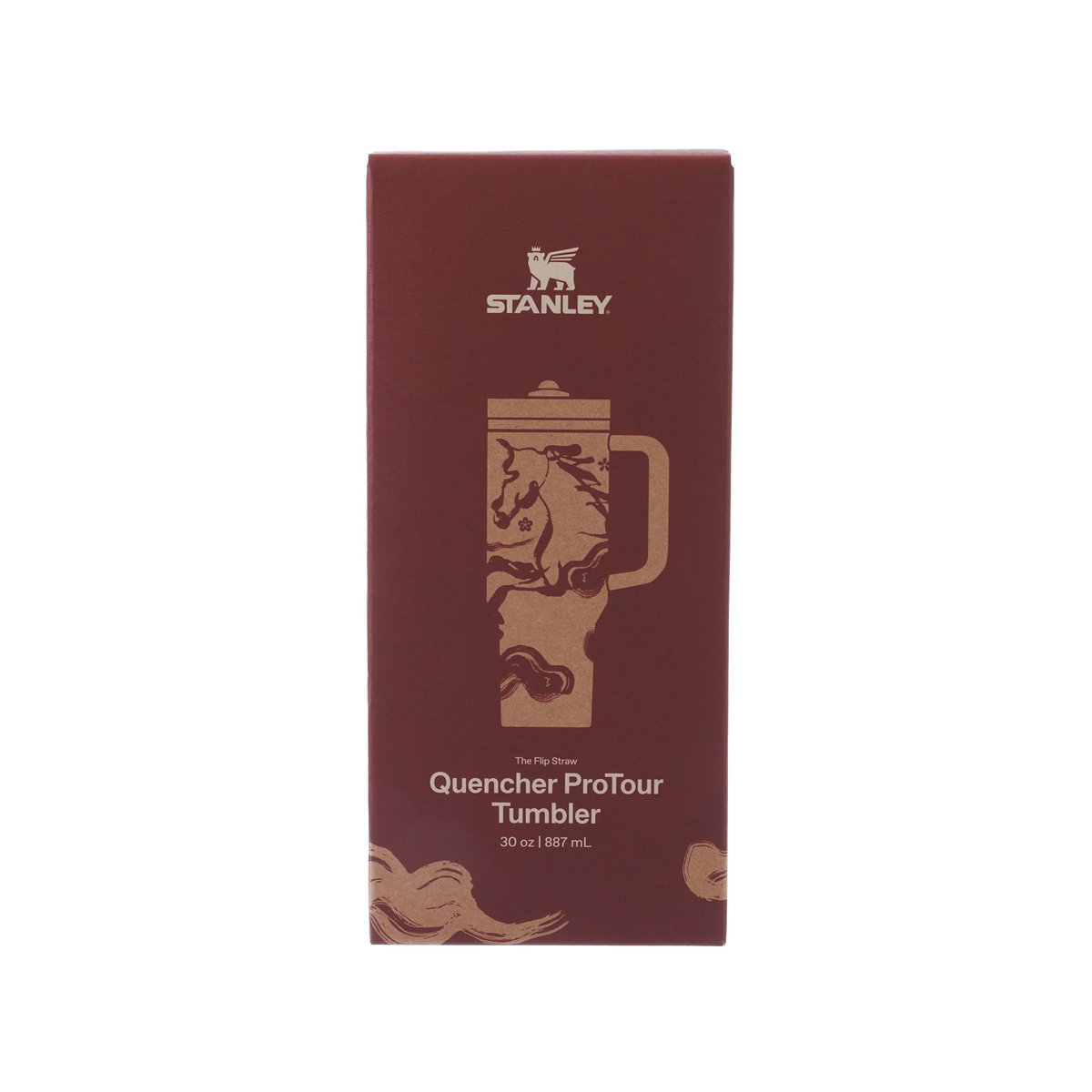 30oz Quencher ProTour flip straw tumbler box, dark red with STANLEY logo