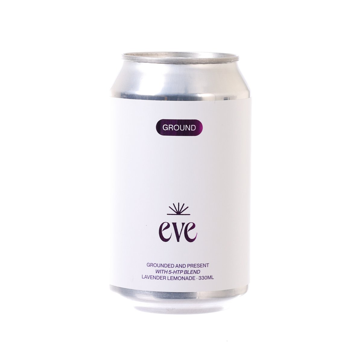 White Ground eve sparkling lavender lemonade soda can with silver top