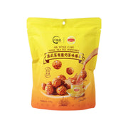 Yellow pouch of milk tea flavored popcorn with printed front label