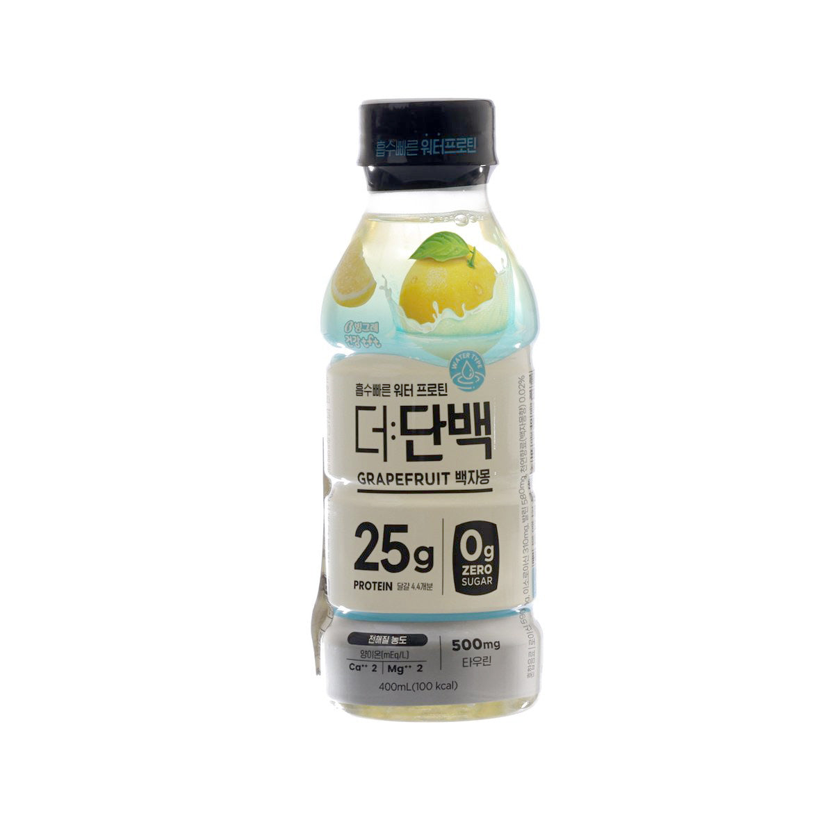 BINGGRAE protein water bottle, white grapefruit flavor, front label, 25g protein