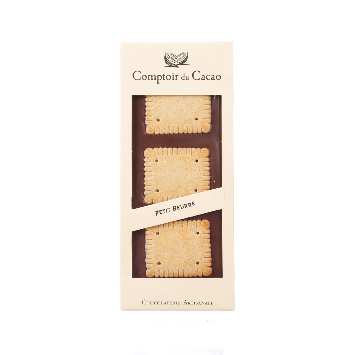 Milk chocolate bar with petit beurre cookies, in COMPTOIR DU CACAO gift box, 90g