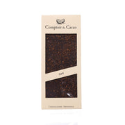 COMPTOIR DU CACAO dark coffee chocolate 90 g, front pack with cocoa pattern
