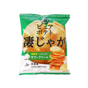 Green KOIKEYA potato chips bag with sour cream flavor graphics and snack chips illustration
