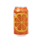 POPPI orange prebiotic soda can, 355 mL, front label with flower design