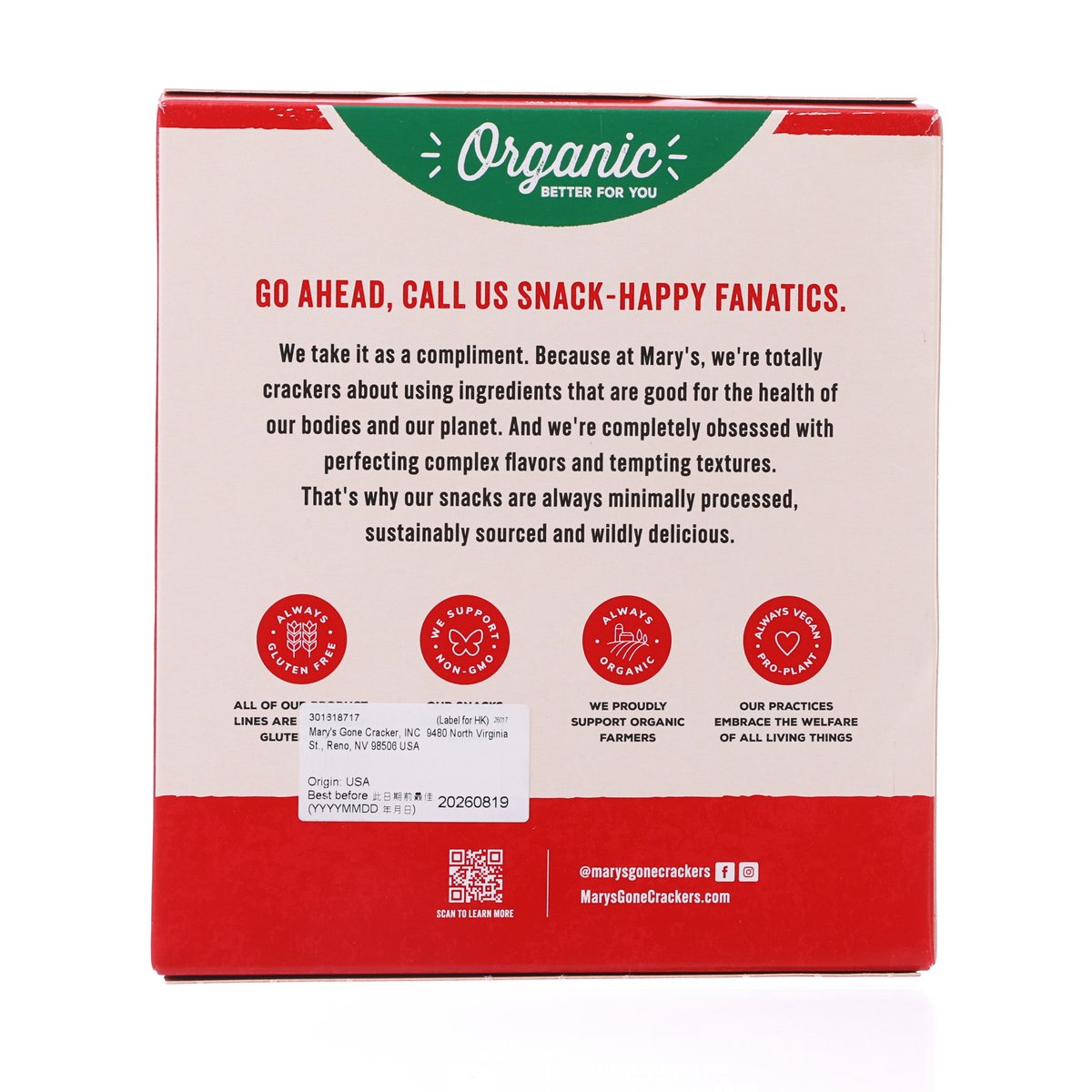 Original crackers box back with ingredient and allergen info, red-and-white packaging