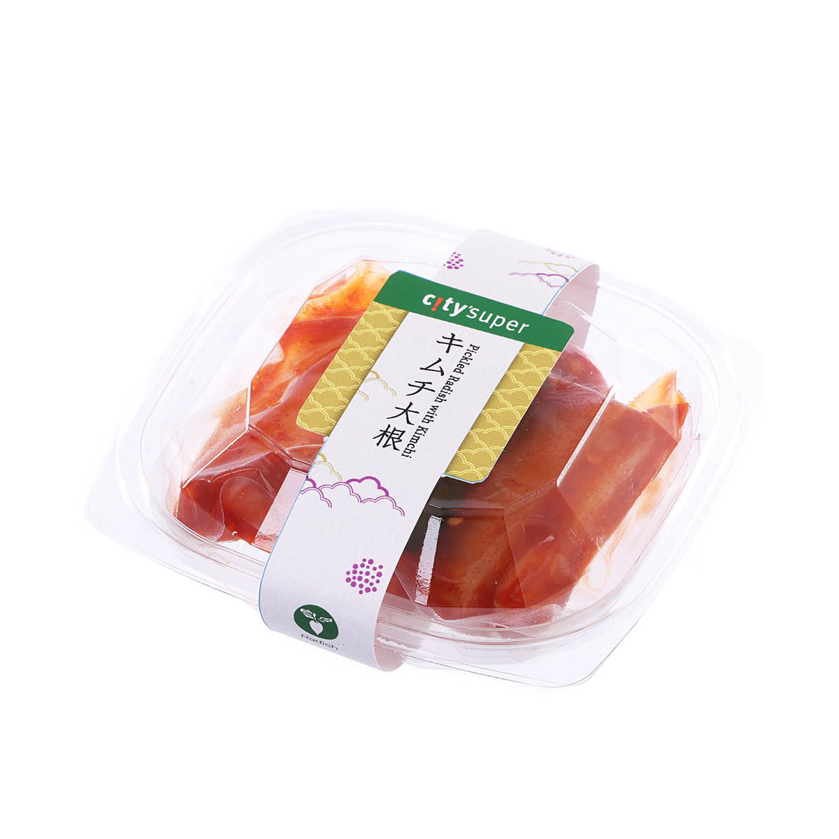 CITYSUPER kimchi radish (150g) in clear plastic tray with red sliced radish
