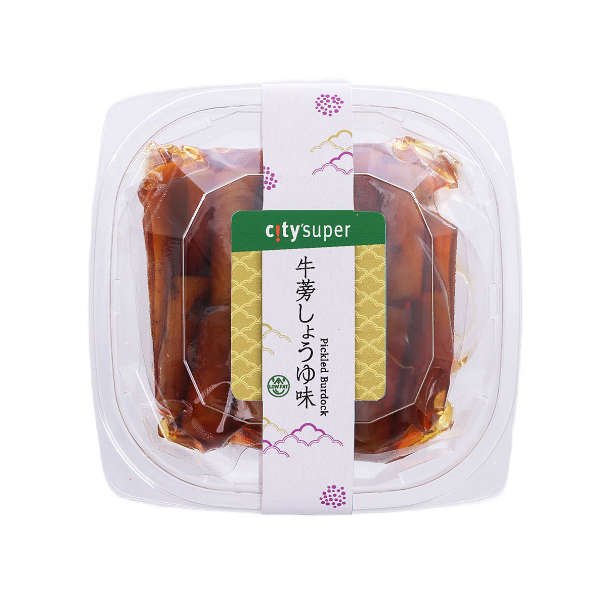 CITYSUPER soy sauce pickled burdock in plastic tray with label, 150g