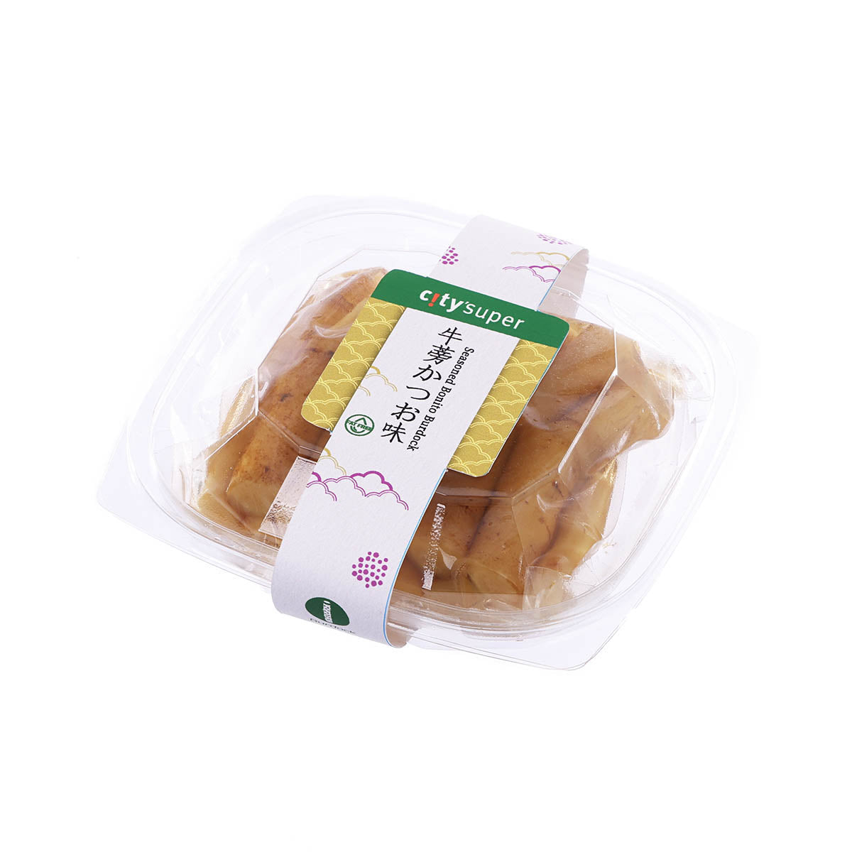 Bonito burdock packaged in clear plastic tray with CITYSUPER label, brown pieces