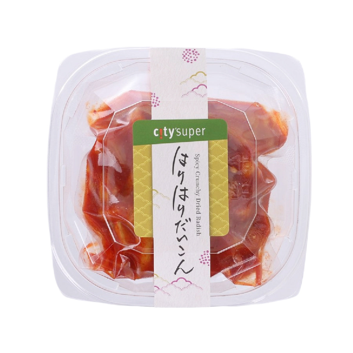Spicy crunchy dried radish in clear plastic tray with CITYSUPER label, 150g