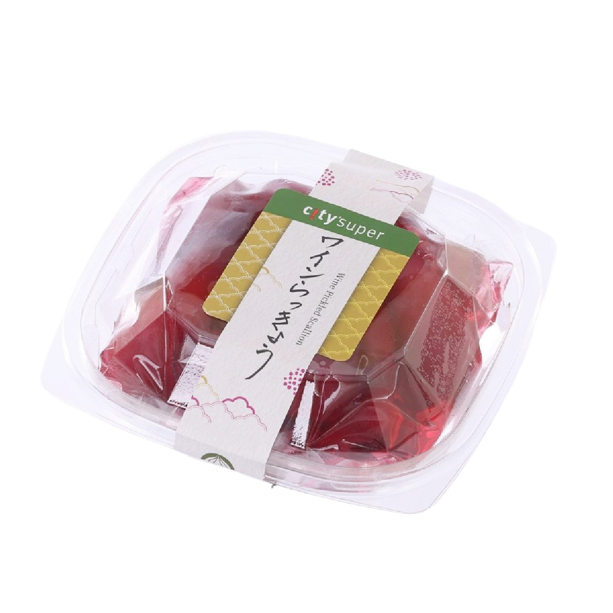 CITYSUPER wine-pickled scallions, packaged in clear plastic clamshell tray