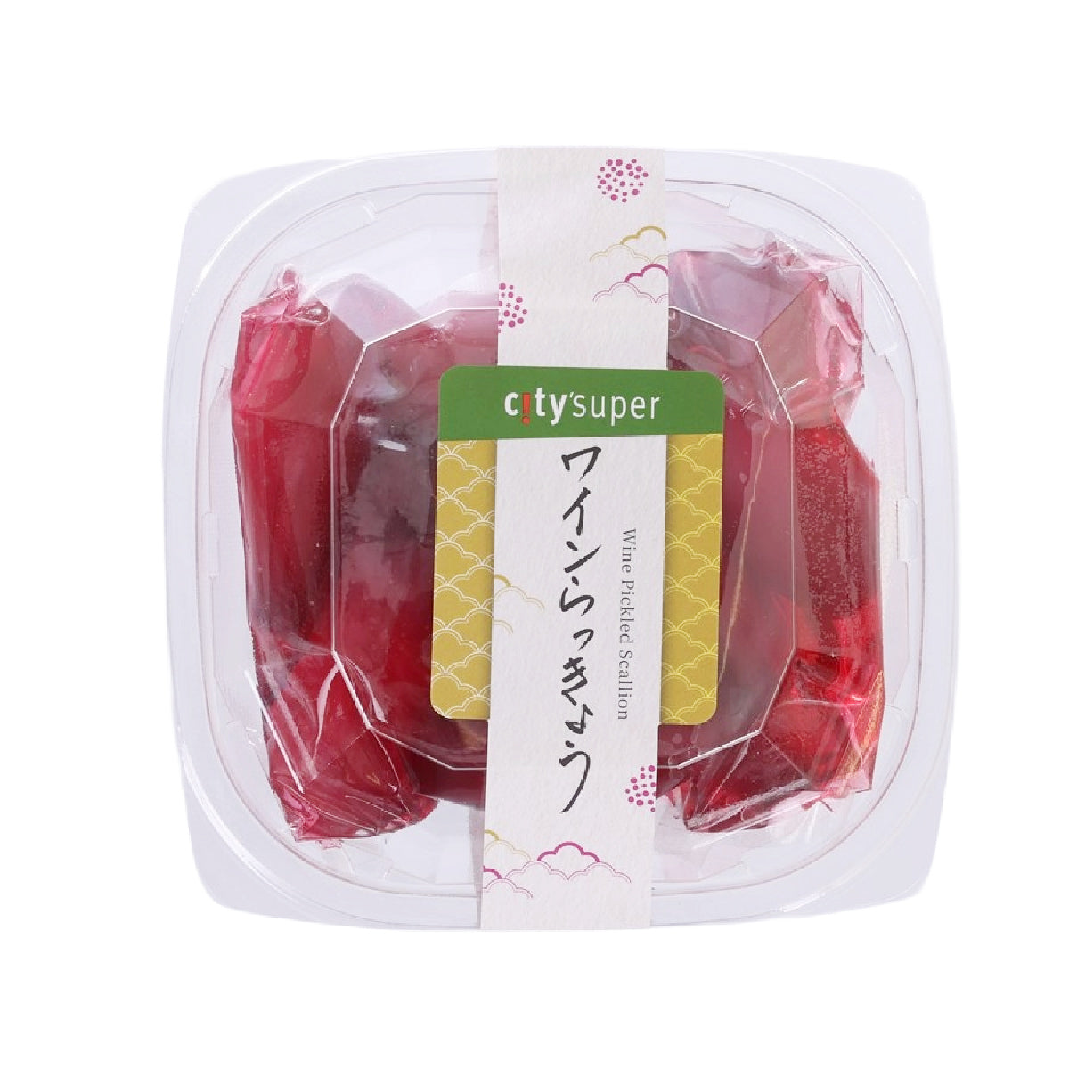 CITYSUPER wine-pickled scallions in clear plastic tray, label centered