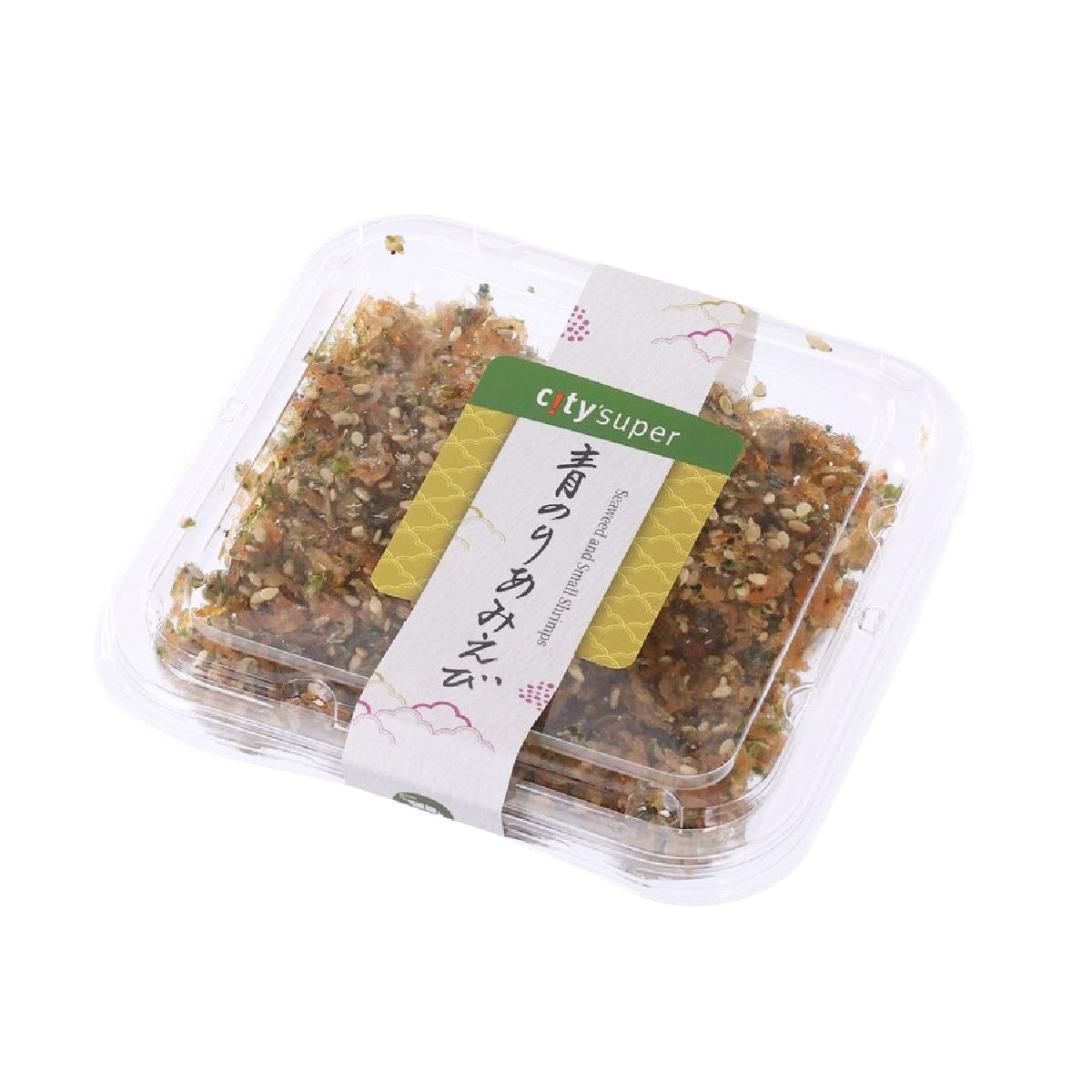 Seaweed and small shrimp topping tray, angled view with green citysuper label