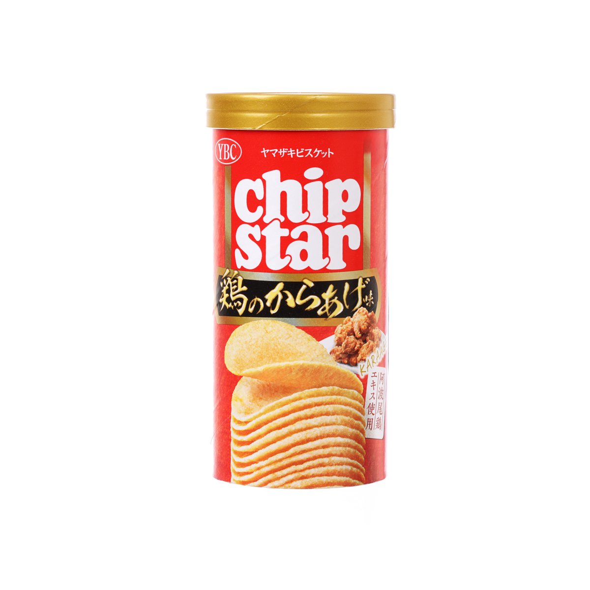 YBC Chip Star fried chicken potato chips, 45g canister—front label