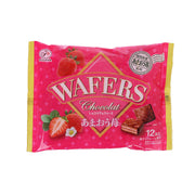 FUJIYA Wafers Chocolate strawberry-flavor 12 mini wafer packs, pink bag
