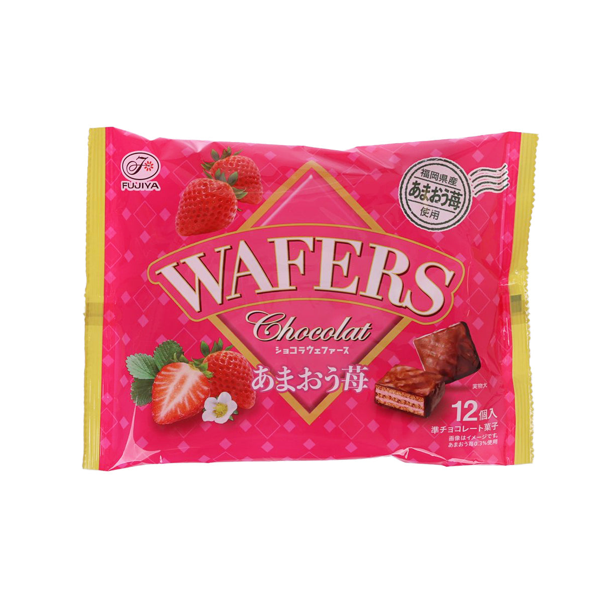 FUJIYA Wafers Chocolate strawberry-flavor 12 mini wafer packs, pink bag