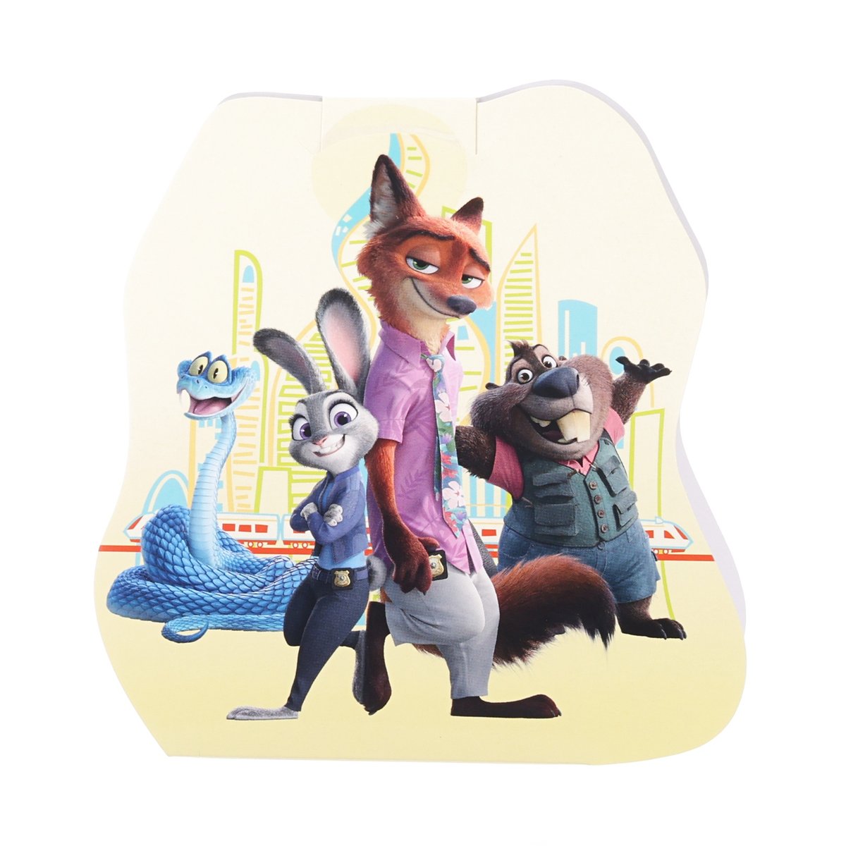 Cartoon-themed chocolate box with group animal characters in pastel colors