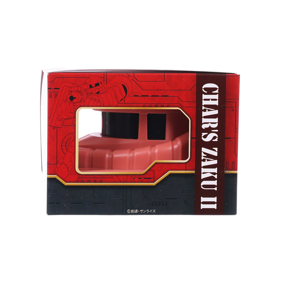 Red and black collectible chocolate case box with front window showing brown chocolate