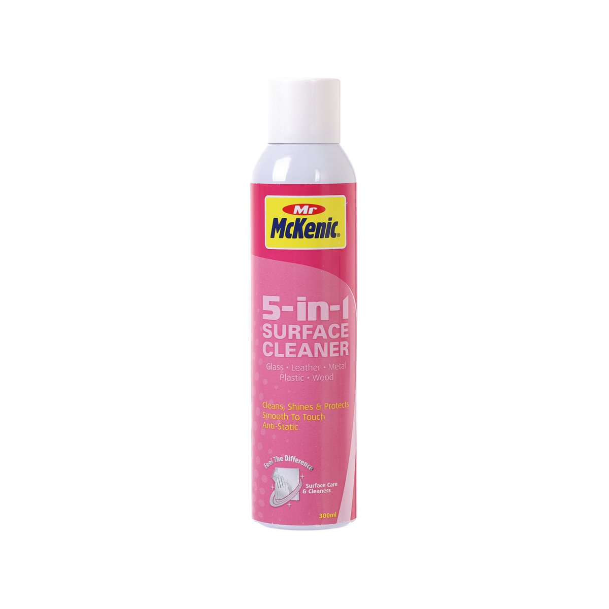 MR. MCKENIC 5-in-1 surface cleaner bottle, pink label, white spray cap