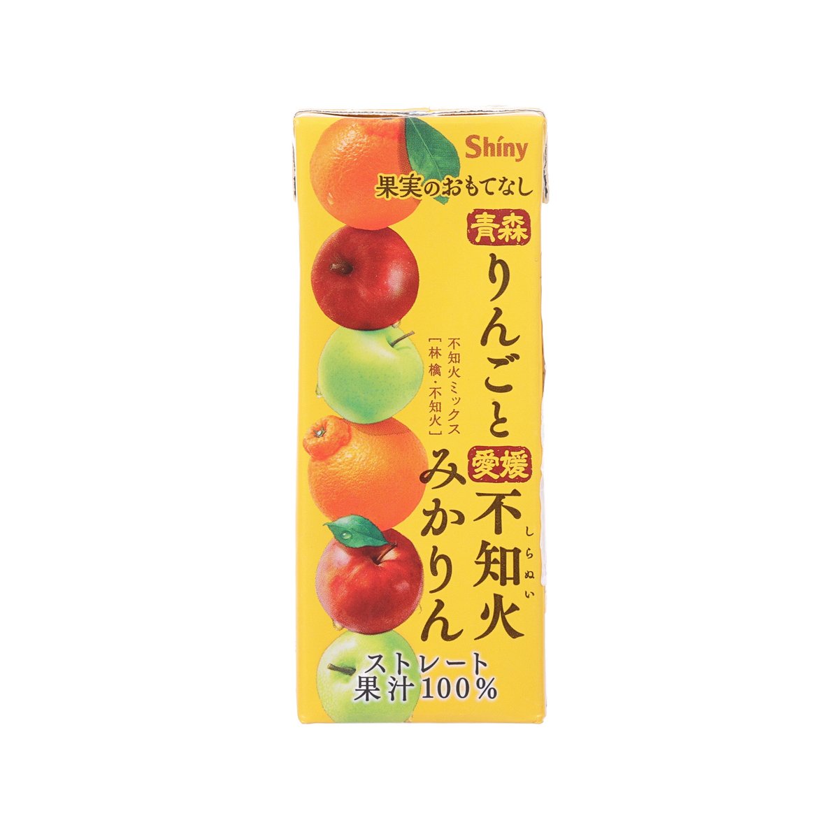 SHINY apple & mandarin 100% juice carton, 200 mL, front with fruit graphics