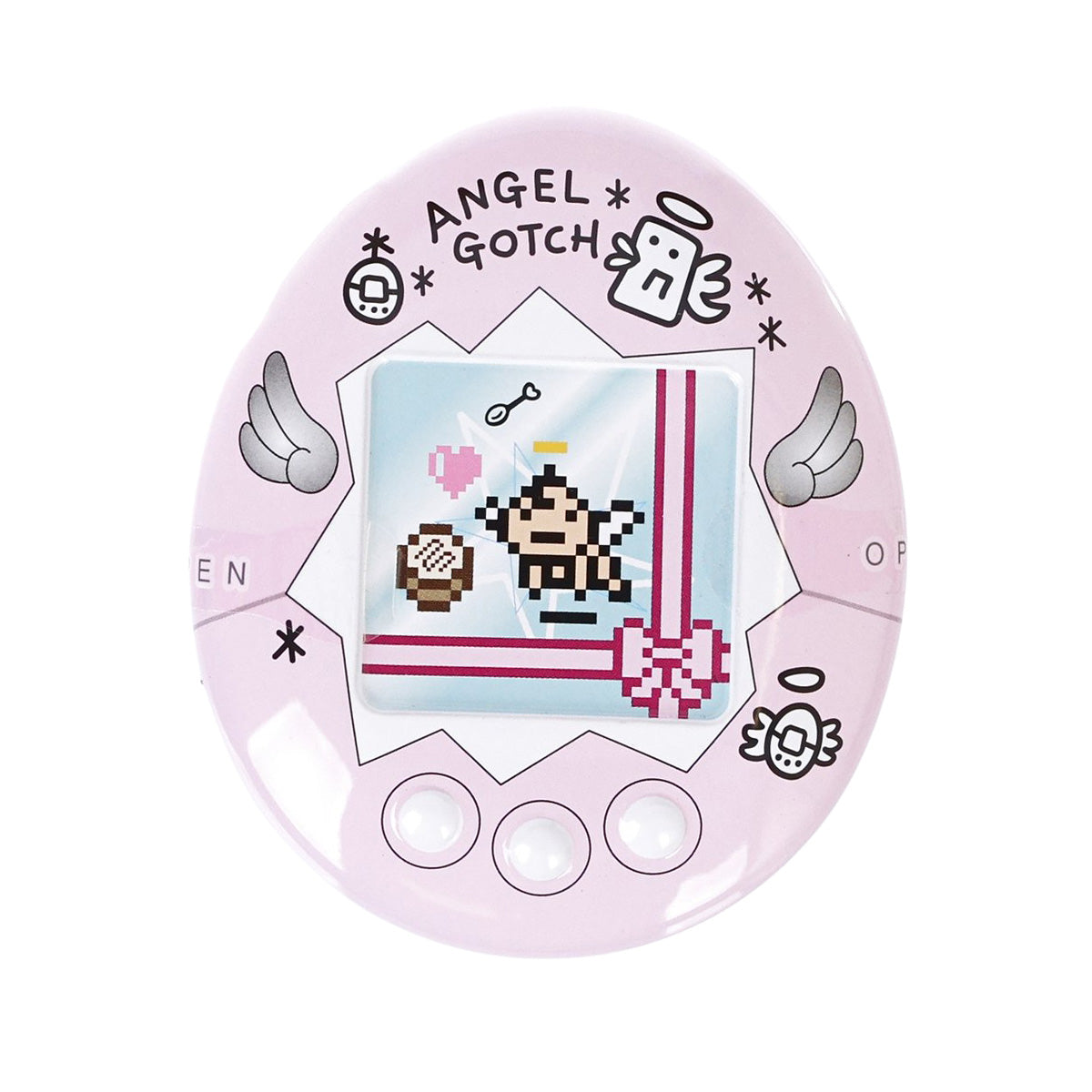 Pink oval HEART Tamagocchi chocolate can with front character graphic