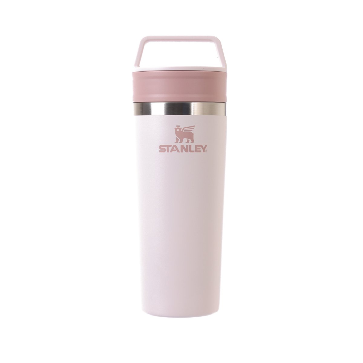 STANLEY 16oz travel mug in rose quartz pink with lid and carry handle