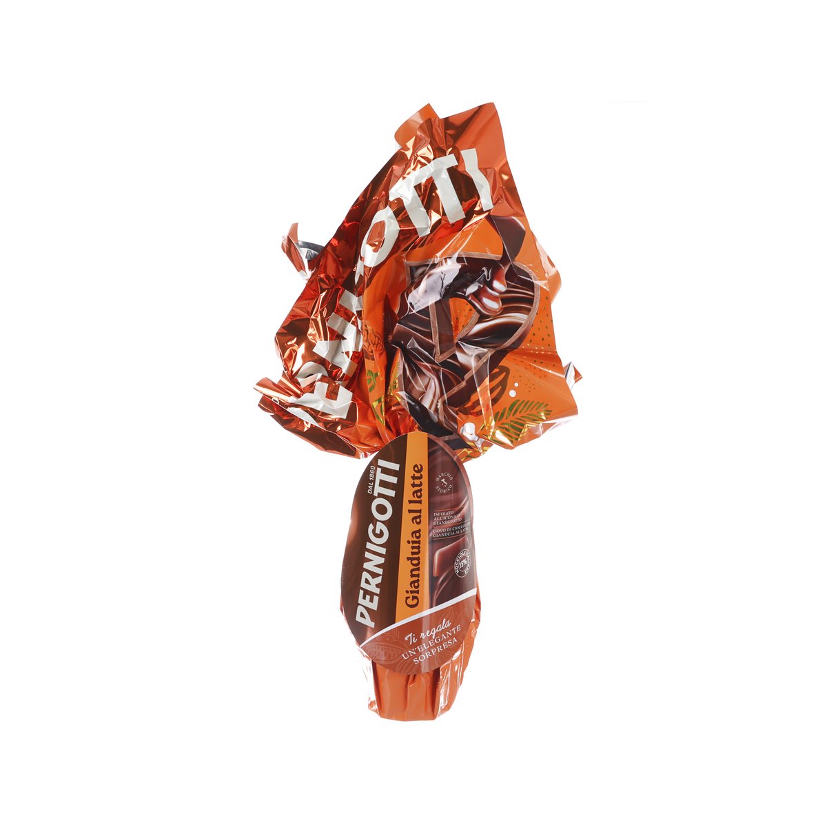 PERNIGOTTI gianduia milk chocolate egg in orange foil wrapper, 240g