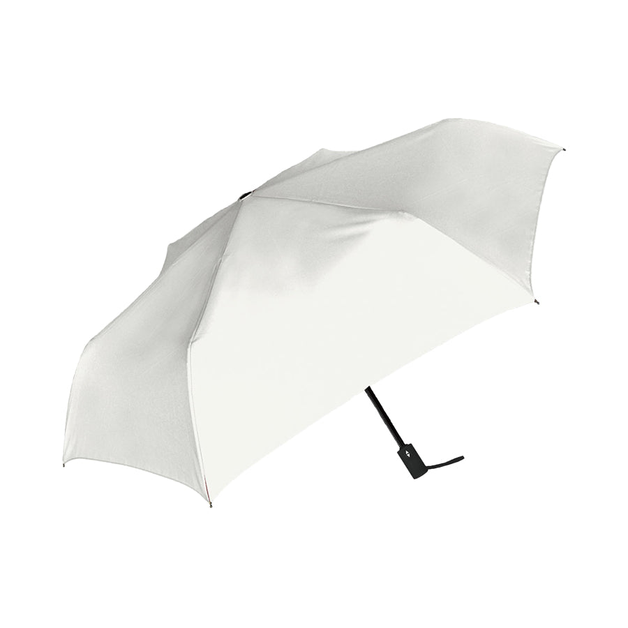 Off-white auto-fold umbrella with open canopy and black handle