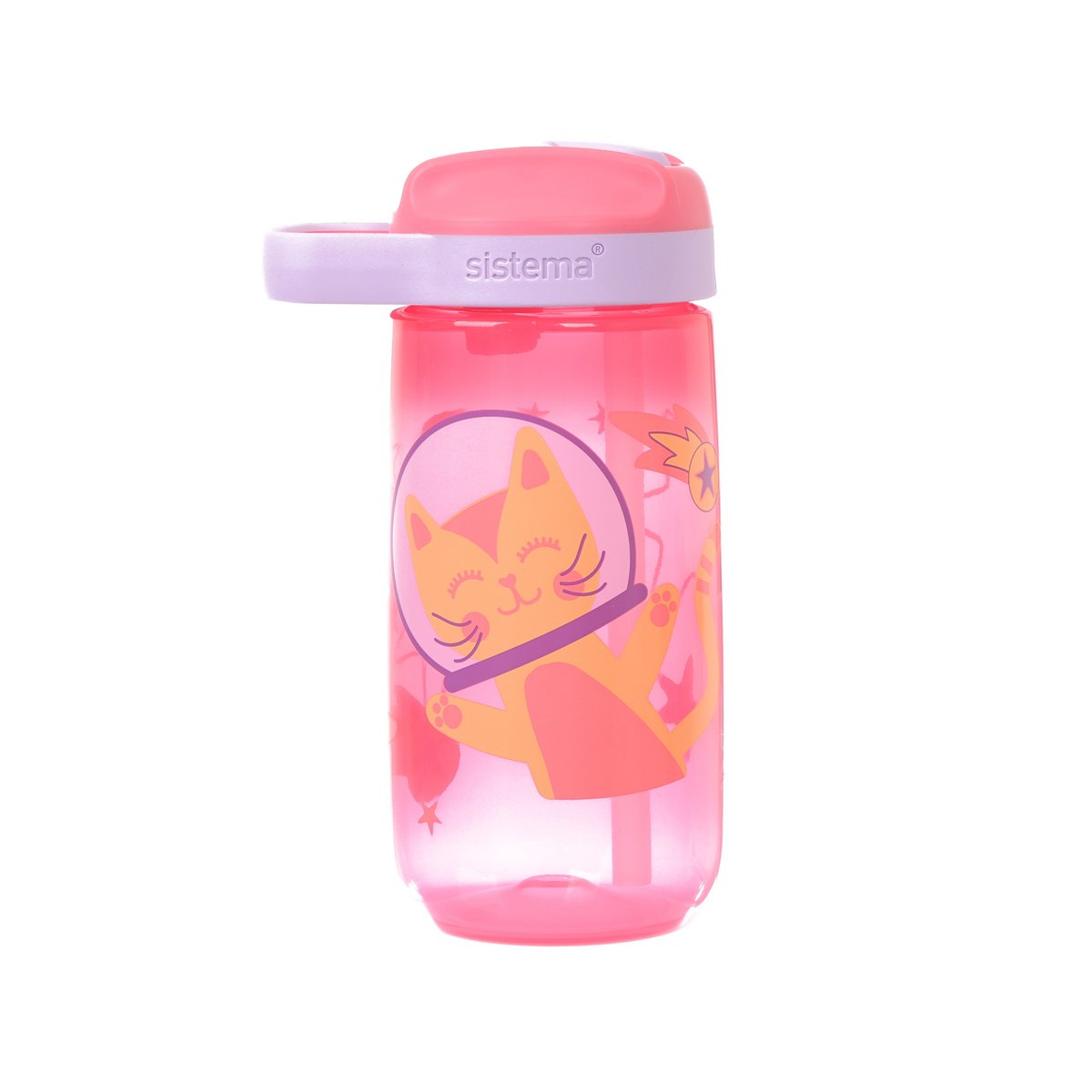 SISTEMA 500mL Easy Sip water bottle, pink translucent with purple sipper lid