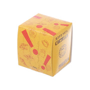 FUKUSAYA Castella cube package, yellow box with red icons and CASTELLA lettering