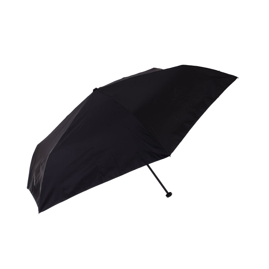 Black compact umbrella with curved canopy and straight handle