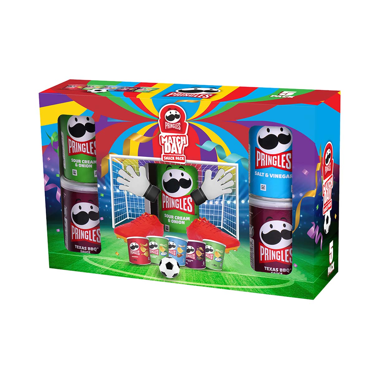 PRINGLES Match Day Goalie snack pack with colorful canisters and soccer theme, 200g