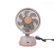 ORIGO 3D convection aroma fan with metal grille, gray base, and wood accents
