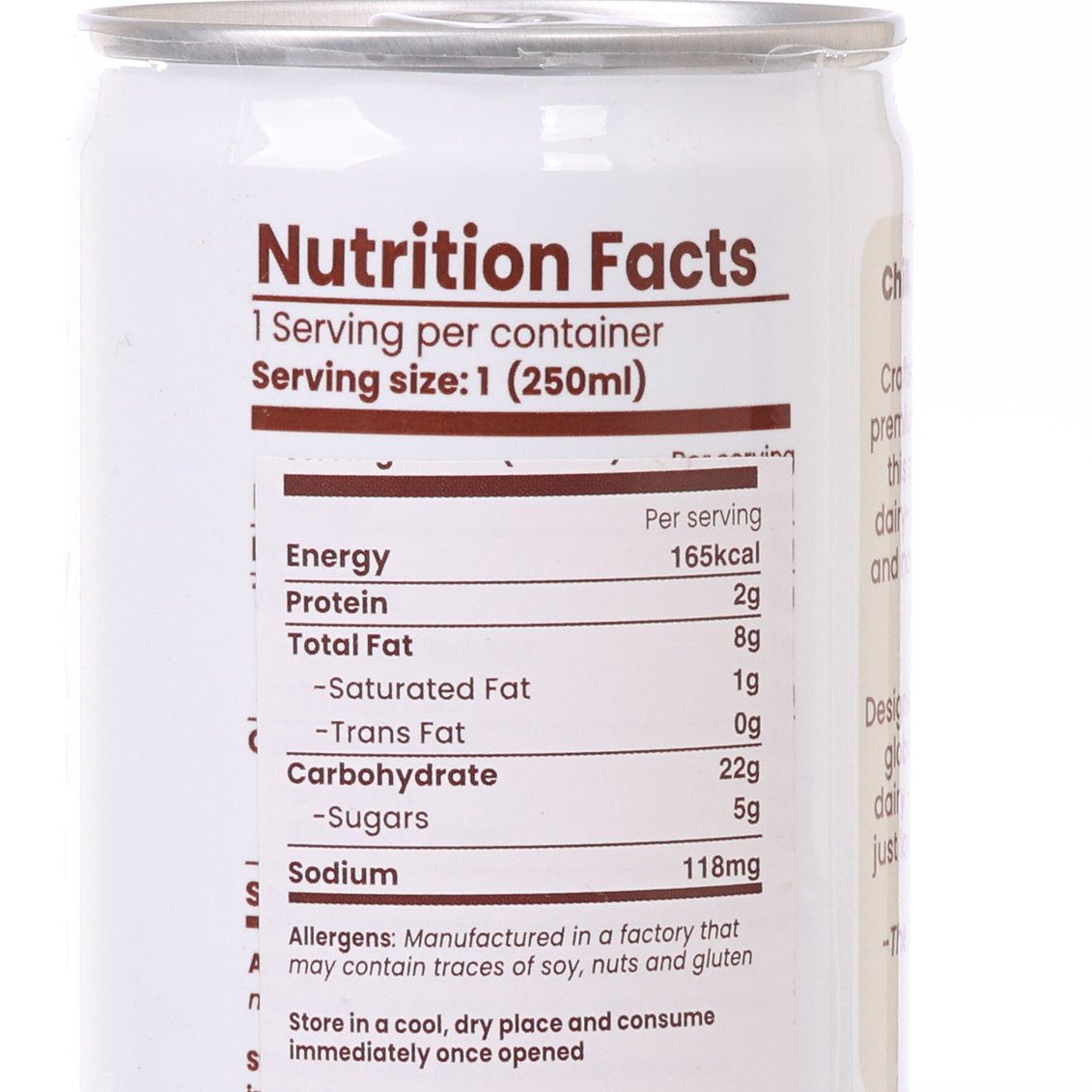 BUSY BREW oat milk latte can nutrition facts panel close-up