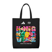 Lay's x adidas black tote bag with colorful street-style graphic print