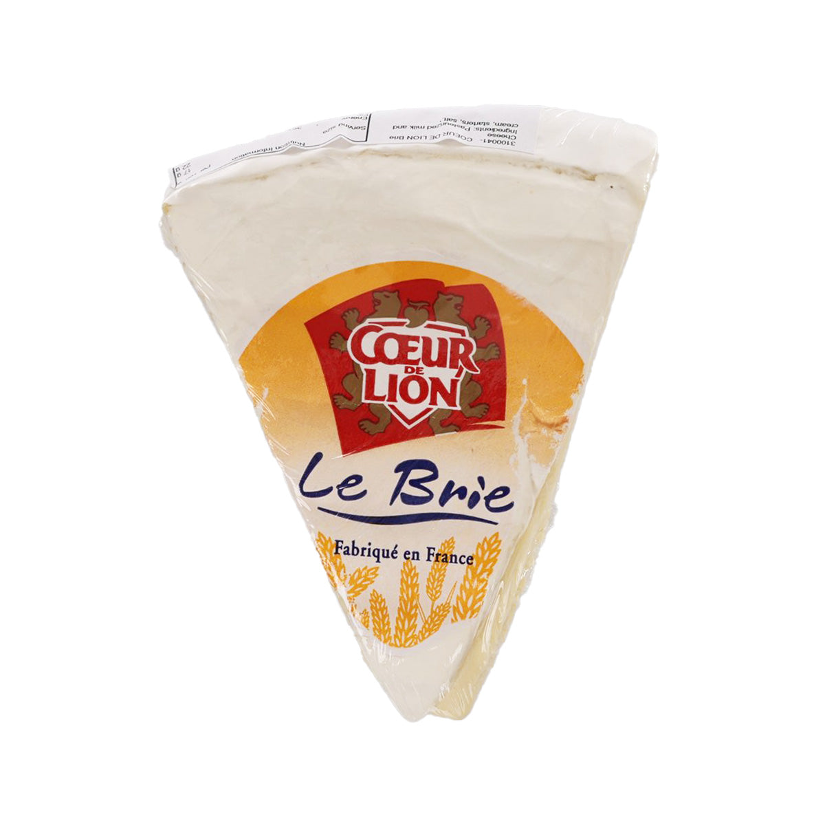 COEUR DE LION Le Brie packaged triangular cheese with red logo label