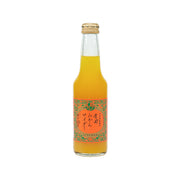 250 mL mikan cider bottle, clear glass, gold cap, orange front label