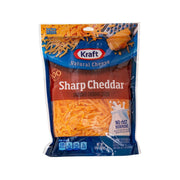 Bag of shredded sharp cheddar cheese with orange cheese strands, 8 oz