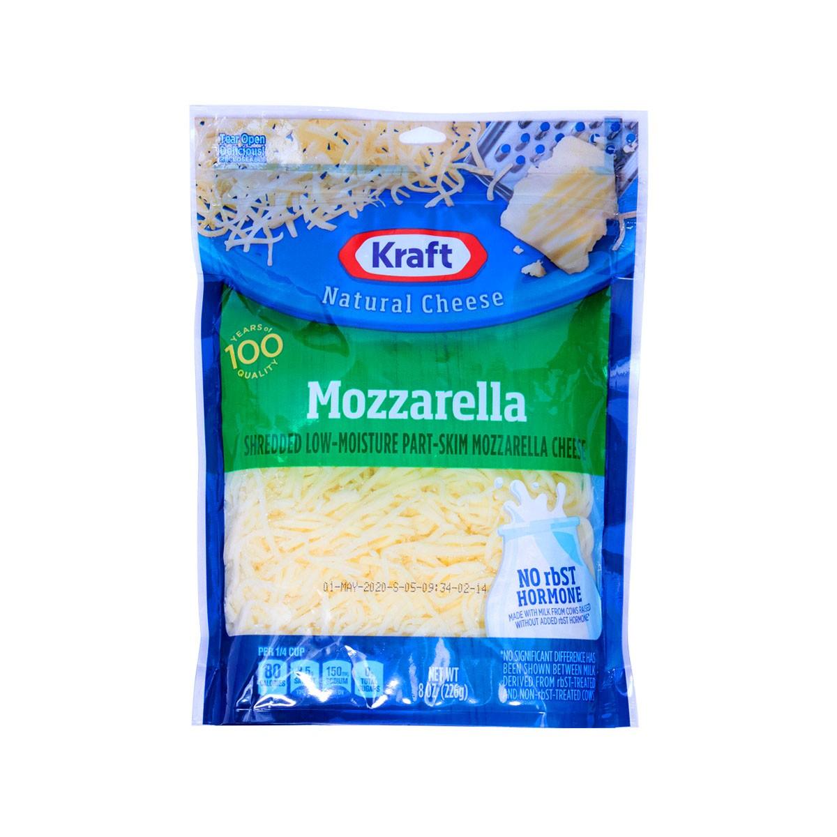 Shredded mozzarella cheese bag, part-skim, low-moisture